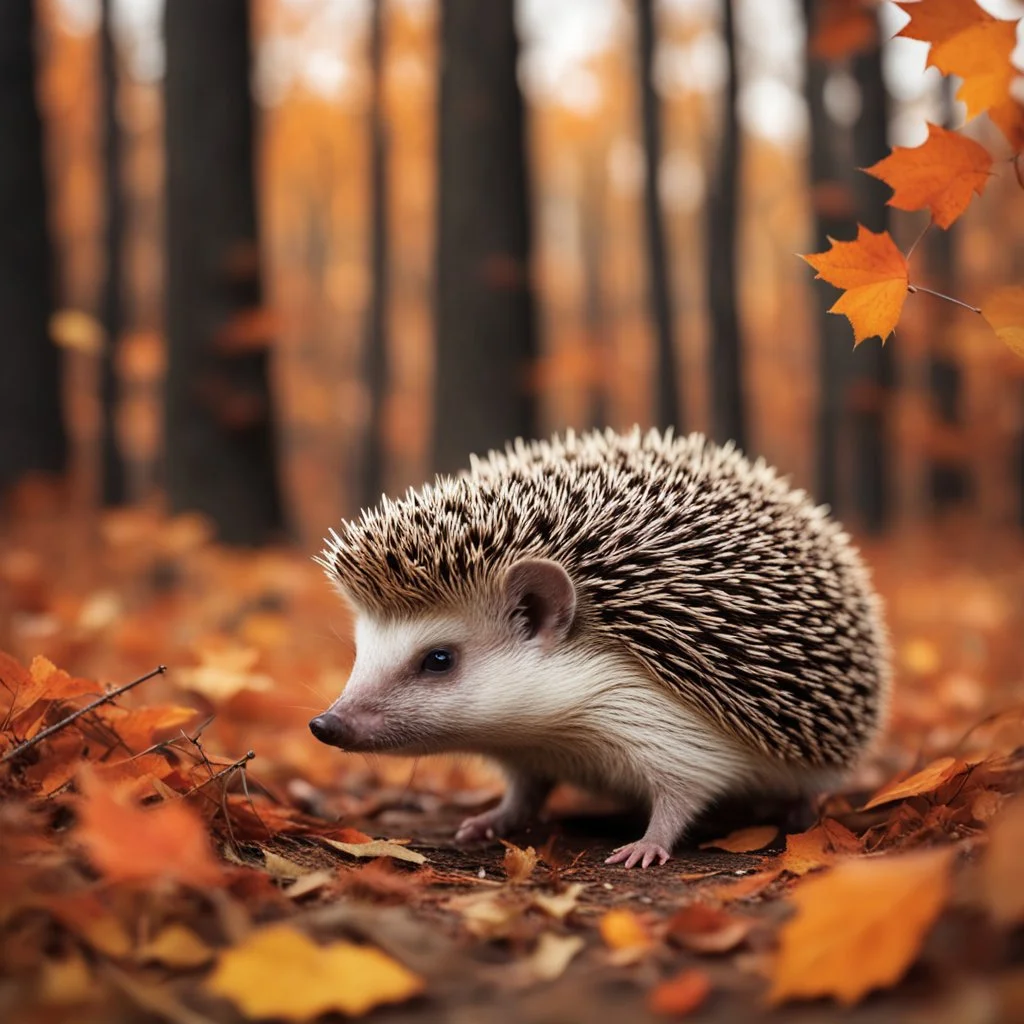 Hedgehog in the Autumn Forest