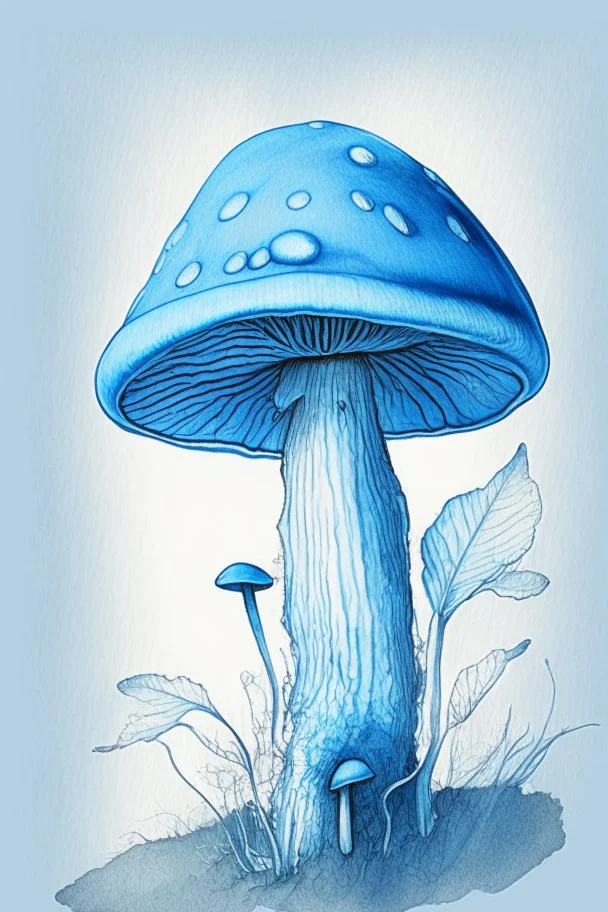 Mushroom blue cap colored sketch