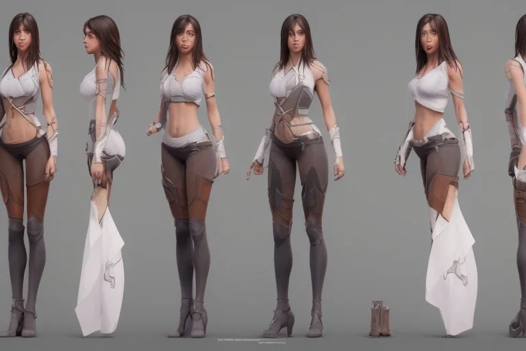 Female character full anatomy Proportions including front, side, and back model sheet .stylized animation character 8k Art station. realistic style