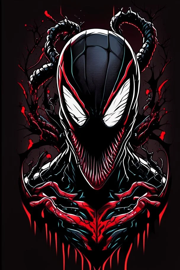 vector art, venom deadpool hybrid, illustration, black background, Vectorstock, flat