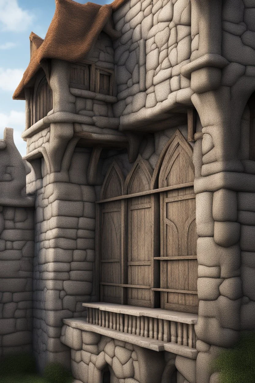 fantasy medieval side wall with balcony