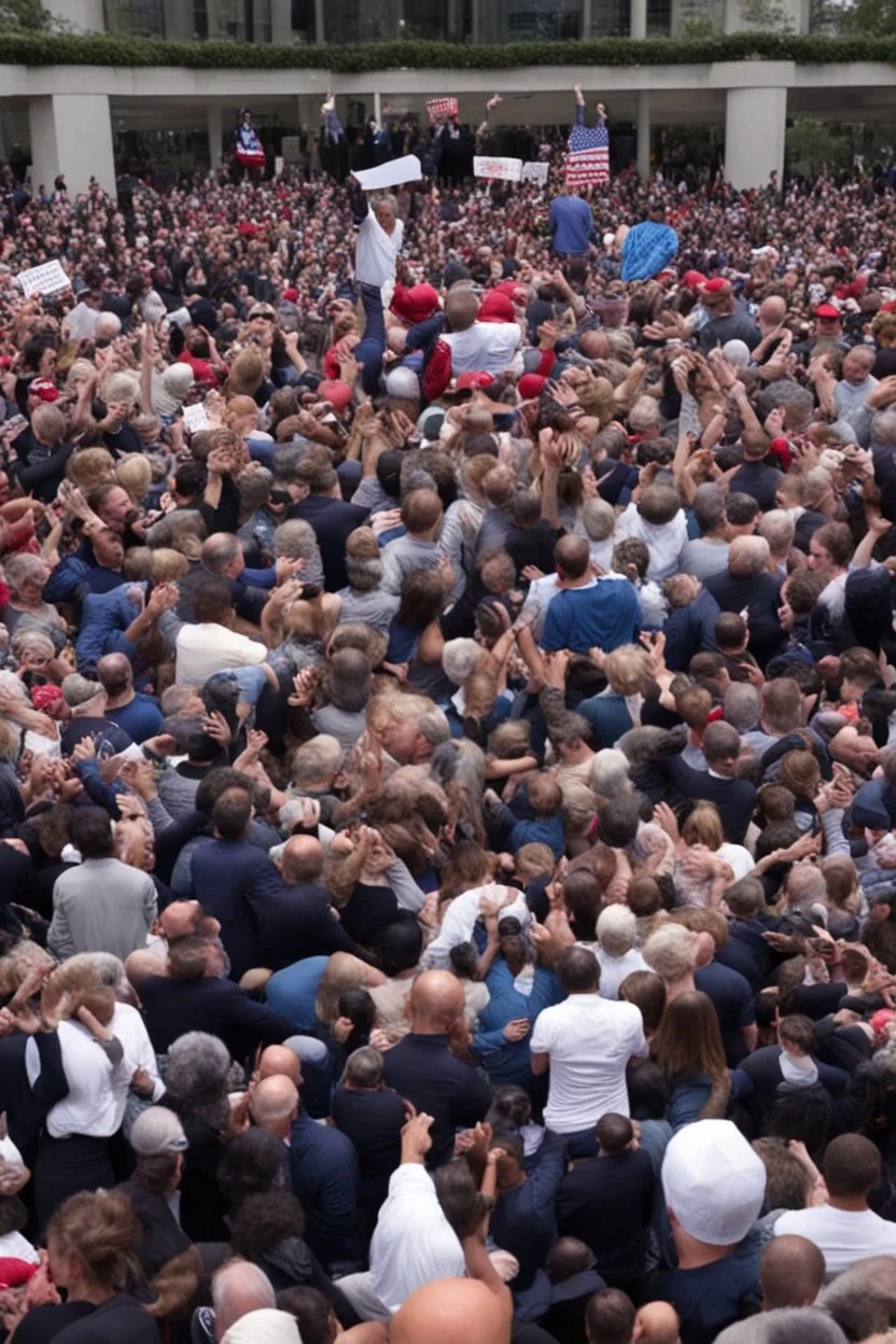 hundreds of people kneeling in front of donald trump