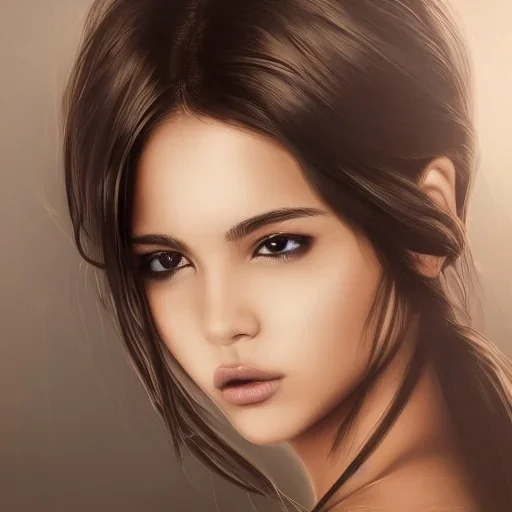 pristine full face portrait of beautiful natural isabela moner, au naturel, sexy, smirking, intricate, elegant, detailed light brown eyes, leather jacket, digital painting, artstation, concept art, smooth, sharp focus, illustration, pivot on face, art by omar ortiz