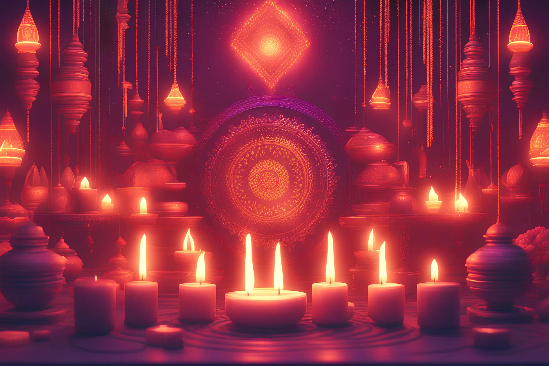 Cyberpunk Diwali 3D illustration of diwali indian festival background with candles diwali day happy diwali day, Cyberpunk glow glowing the triumph of light and kindness and Diwali elements illustration neon artificial technology beauty cyber, smooth 3D digital art, exquisite 3D rendering, 4K, blender, c4d, octane rendering, 3D Disney style lighting, Zbrush sculpting, highly detailed realistic fabric, concept art, high detail Zbrush, Pinterest Creature Zbrush HD