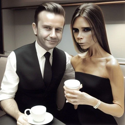 Me having coffee with a happy Victoria Beckham