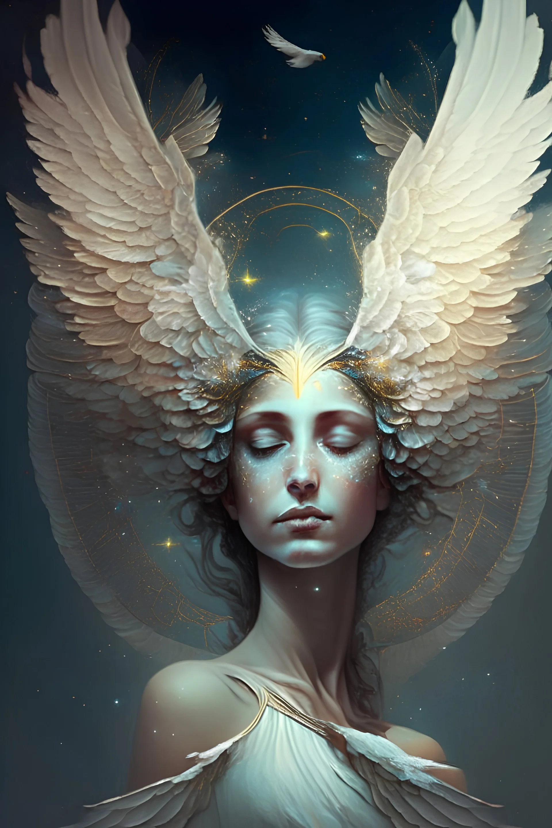 celestial woman with bird head angel wings