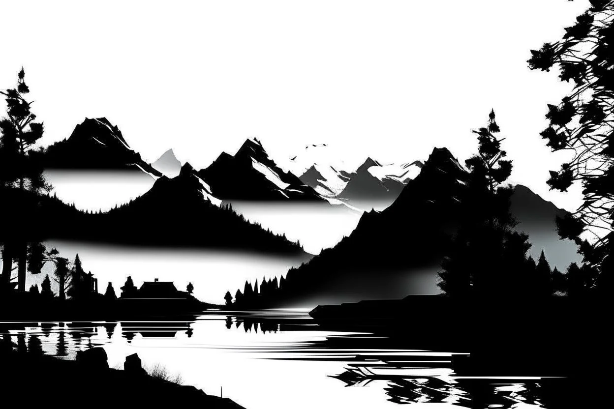 silhouette white background of beatuful scenic picture mountains from a distance scenery painting