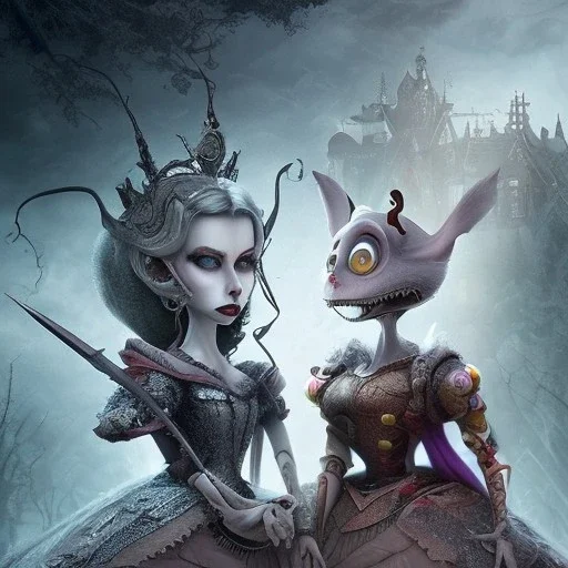 extrem tim burton style of the evil stepsisters, sharp focus