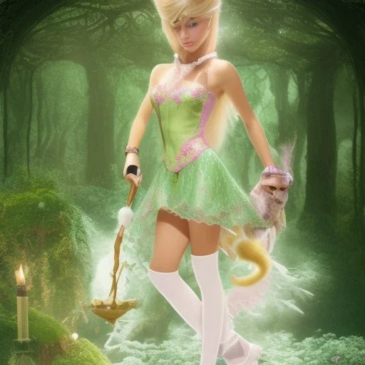 dolph lundgren as elven dollie deluxe, bright eyes, in underground wonderland, cards, green dress