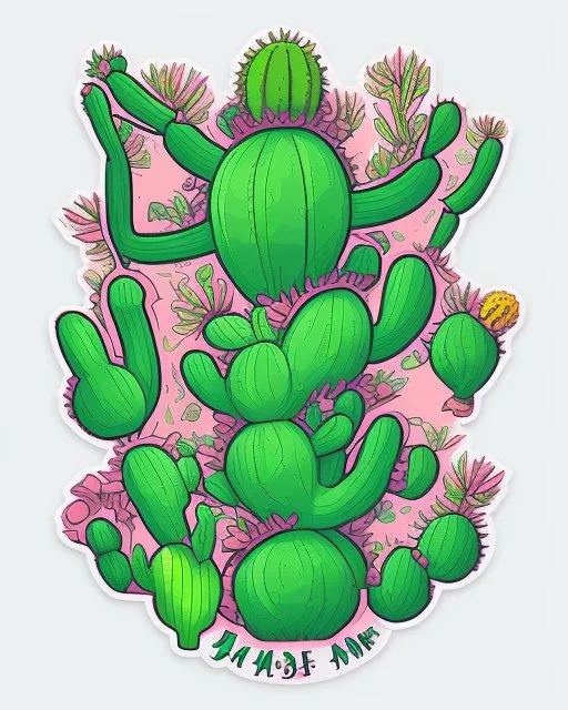 cute cartoon anime cactus sticker, anime style, white background color