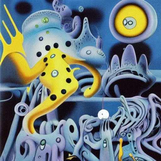 microcosm with planktonic kaiju by yves tanguy and dr seuss