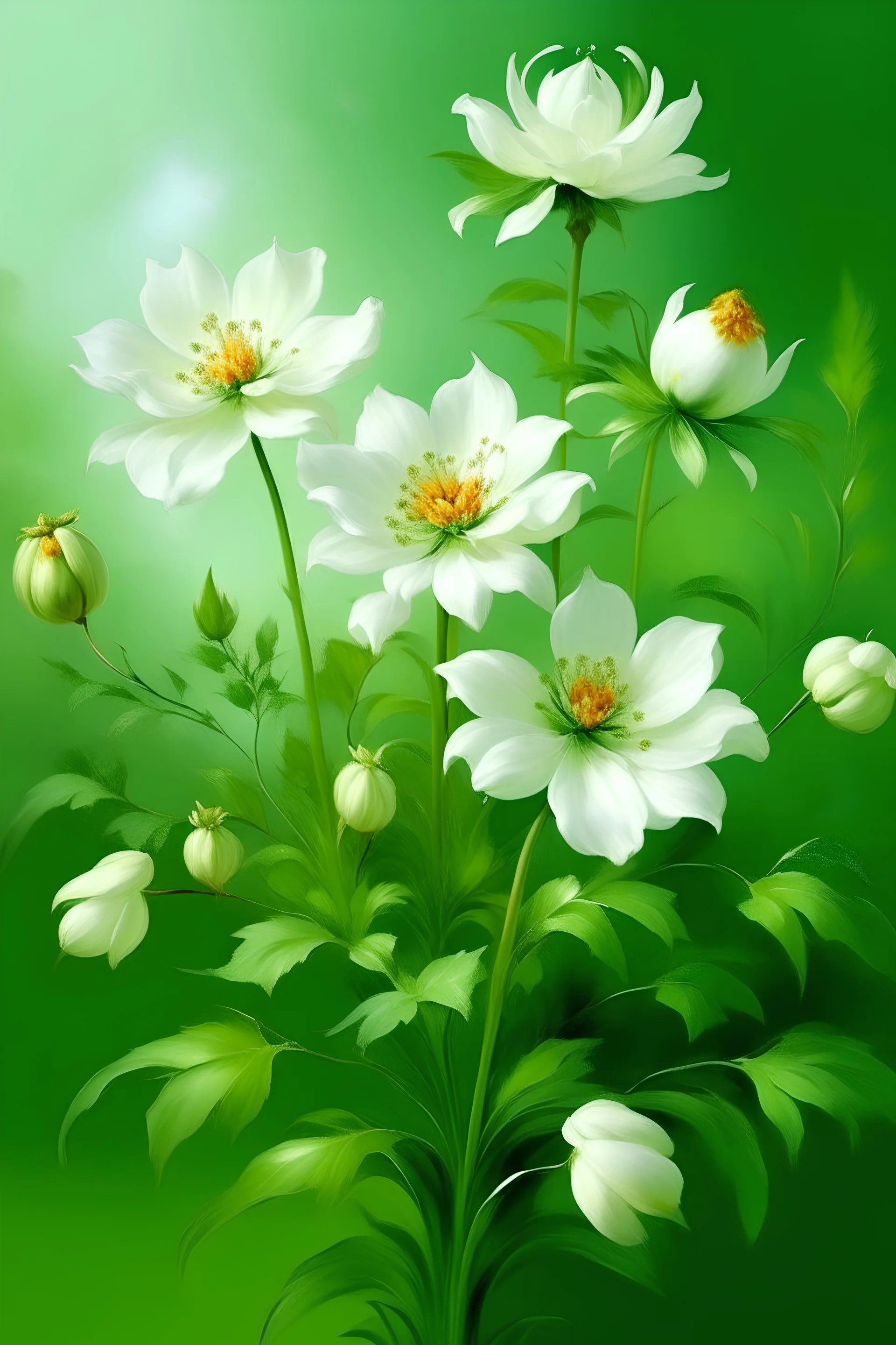 Ambrosia flower oil painting on white and green background