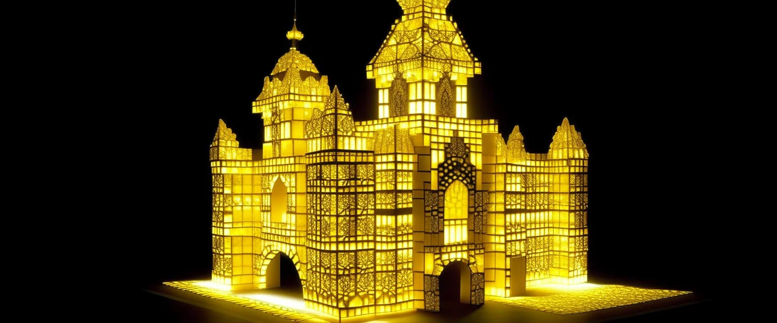 A light yellow glowing light casino themed castle designed in ancient Roman mosaics painted by MC Escher