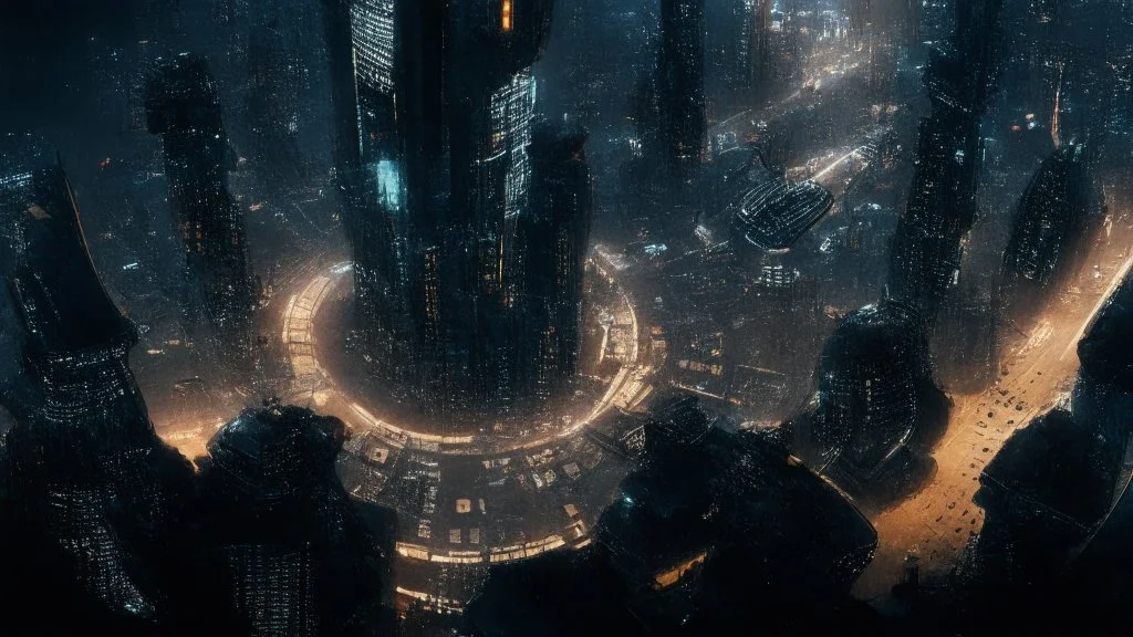 dark cyberpunk city from above the sky, comic style