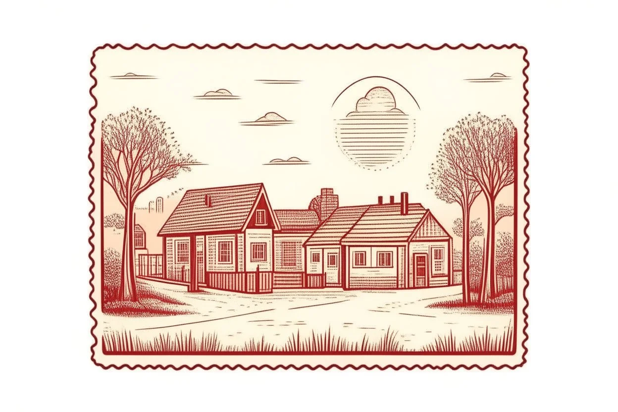 stores family landscape stamp, risography.