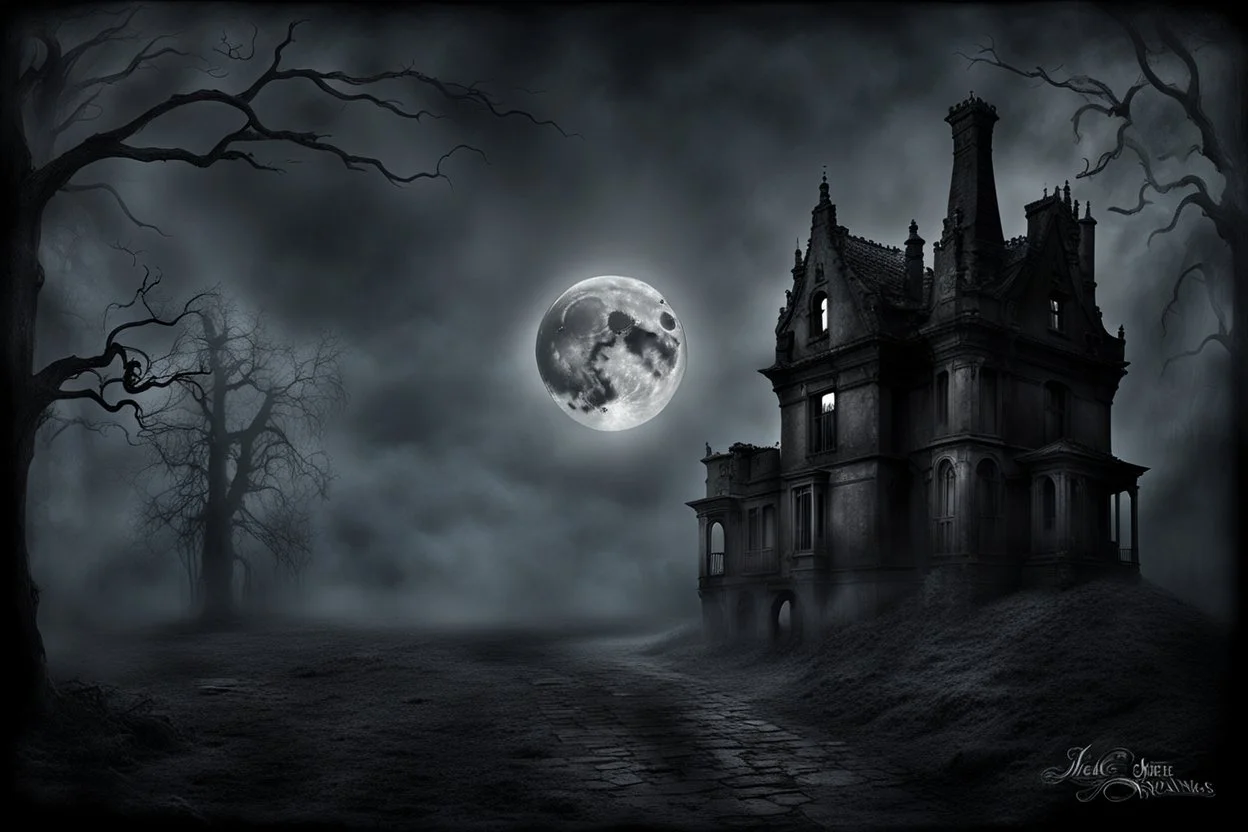 It was a creepy, silent night. The dark shadows danced across the walls, and sky , and the full moon make heavily verticíl light in the room, a dark Silhouette stands in the evil fog, in the grey ruined room, the sleeping human heart ached with fear and sadness, for knows what waiting at the end