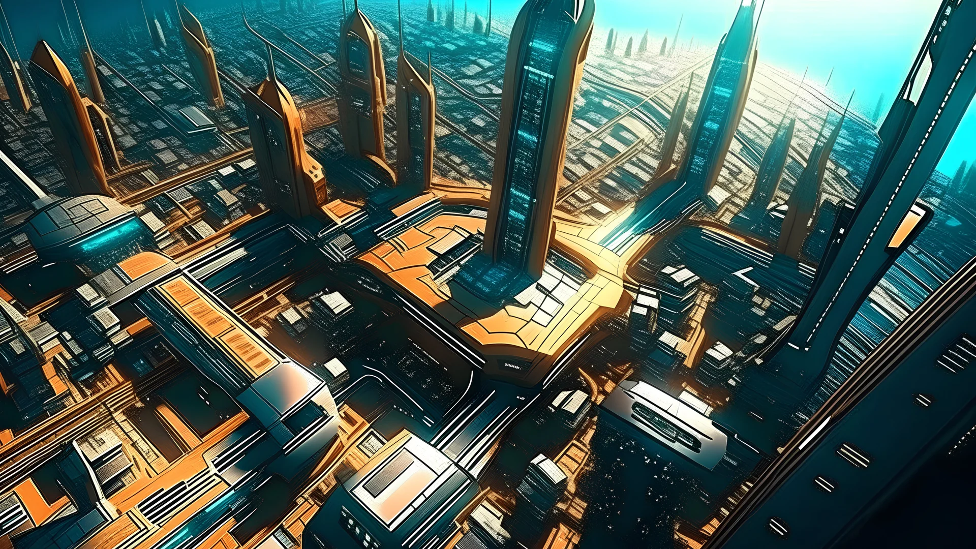 hyper futuristic citysape bird's eye view