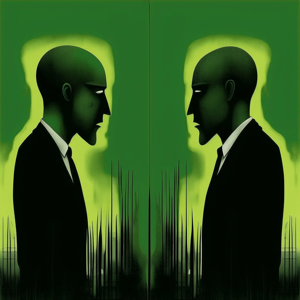 Negotiating dream frequencies, creeping absurdity, by Gabriel Pacheco, by Colin McCahon, by zdzislaw Beksinski, ink illustration, vintage Green and black color scheme, unsettling art