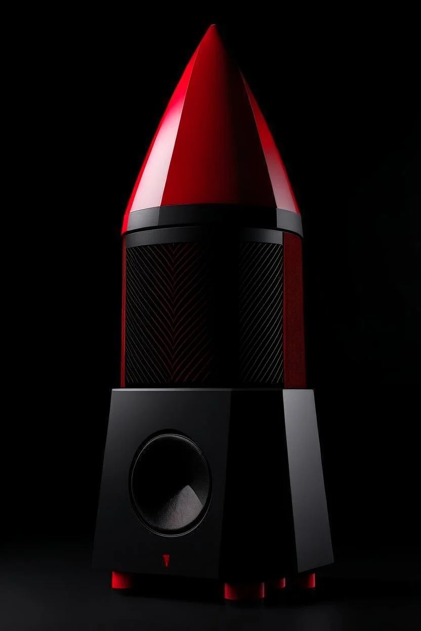 speaker, form inspired by taipei tower, architecture form, modern design style and black and red color