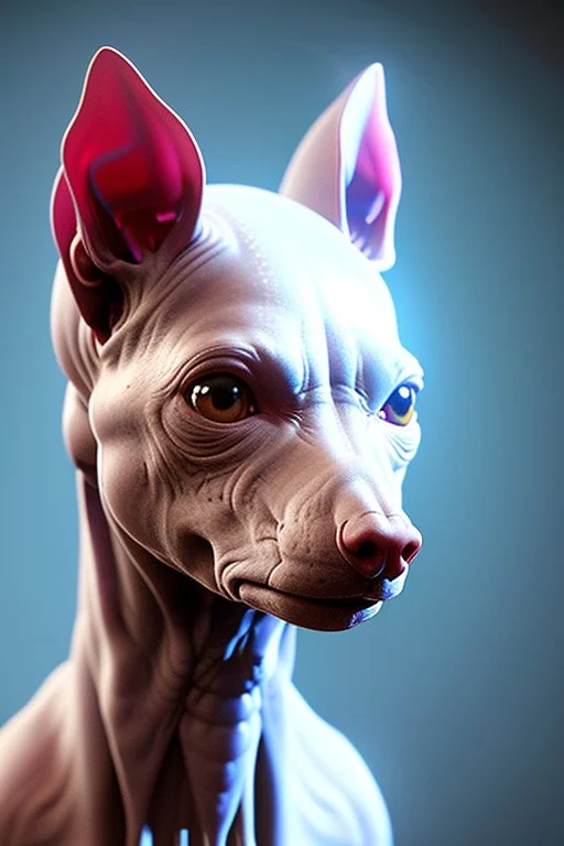 Alien Hairless dog,realistic photo, concept art, retro style, smooth, unreal engine 5, god lights, ray tracing, RTX, lumen lighting, ultra detail, volumetric lighting, 3d.