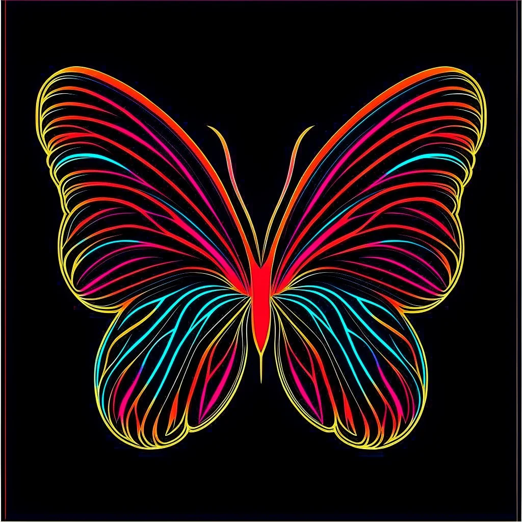 symetry!!, butterfly!!, view from a side, wings waving, logo, NFT, futuristic, curves, lines, simple, gradient