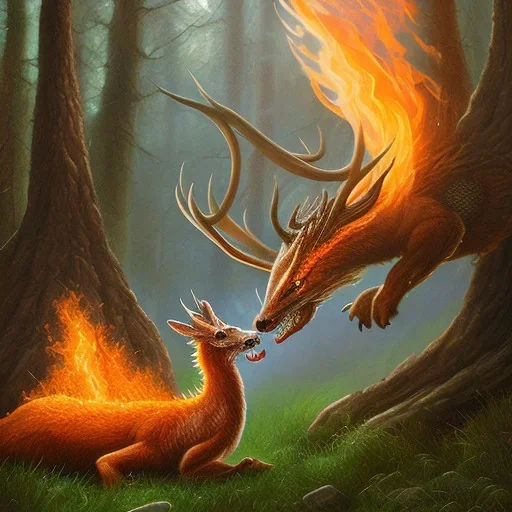 Fire dragon hunting a deer