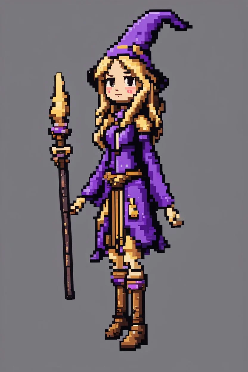 Girl wizard, fullbody, feet point view, 8bits, pixel art,