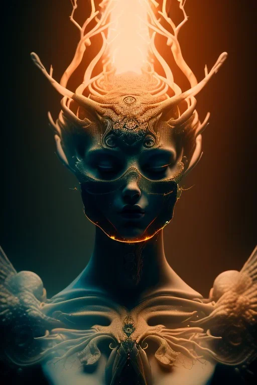 portrait photography of an ethereal beautiful animal goddess, Fire theme art, Dark moody night atmosphere, Portrait of a man by Michelangelo, 8K, close-up face, anatomically perfect face, oak tree roots, ignore NSFW