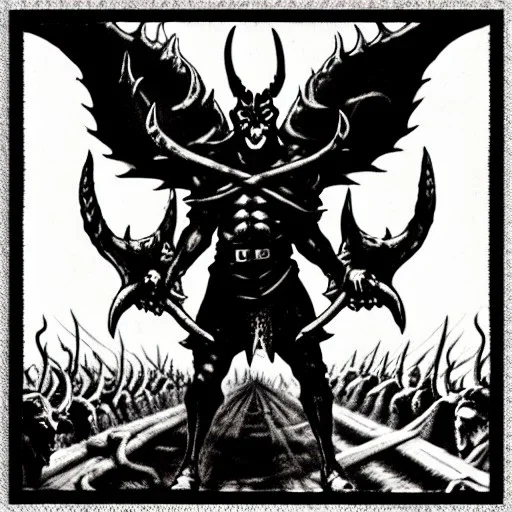 Devil demon satan king knights war code prophecy black and white