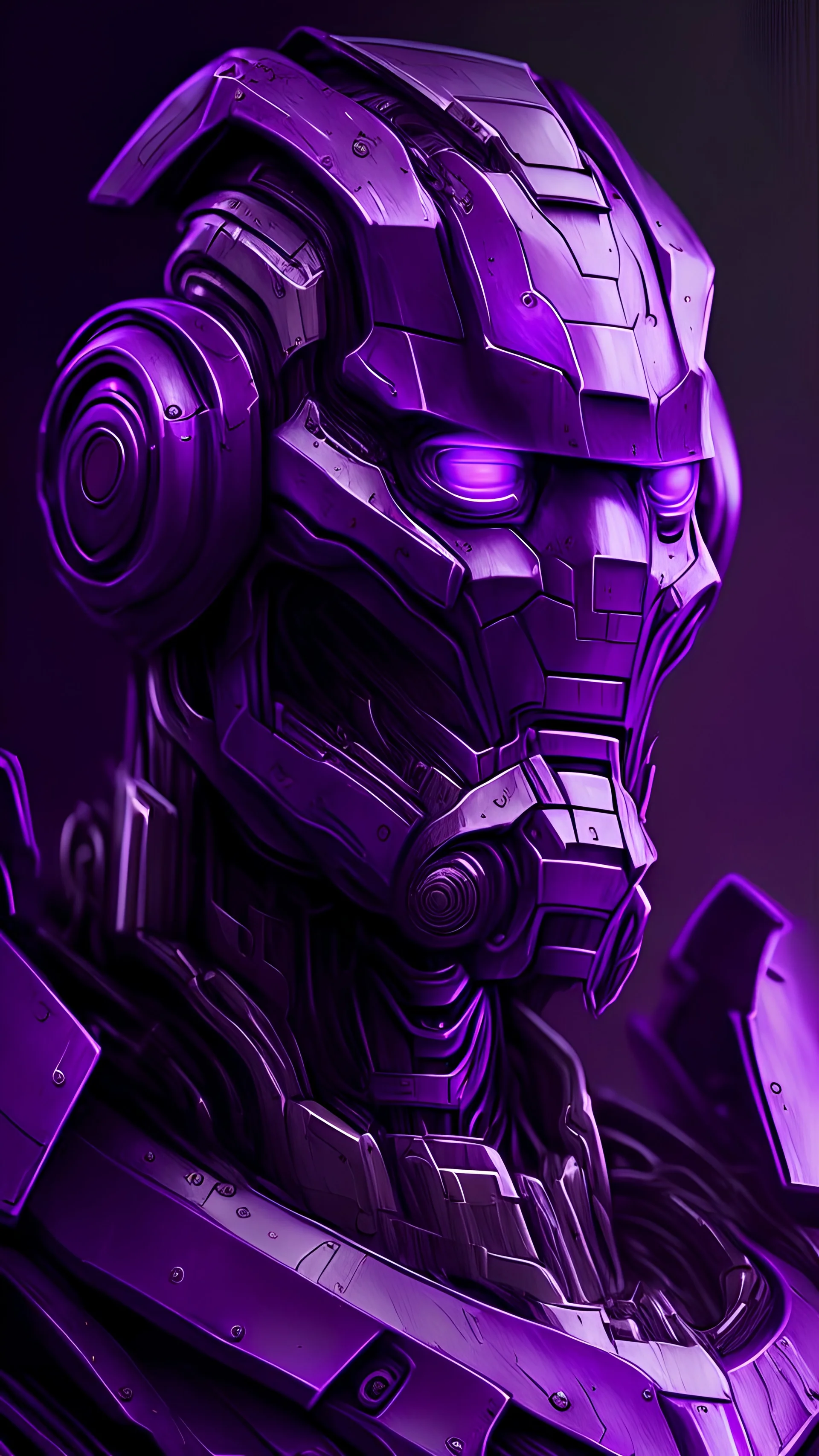 robot portrait ultra realistic, purple colors