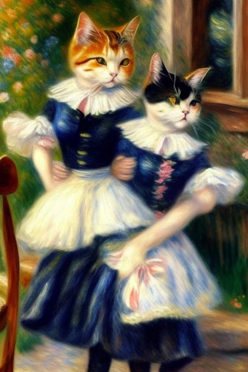 Zwei Katzen. Tanz am Bougival. Painting style of Pierre August Renoir