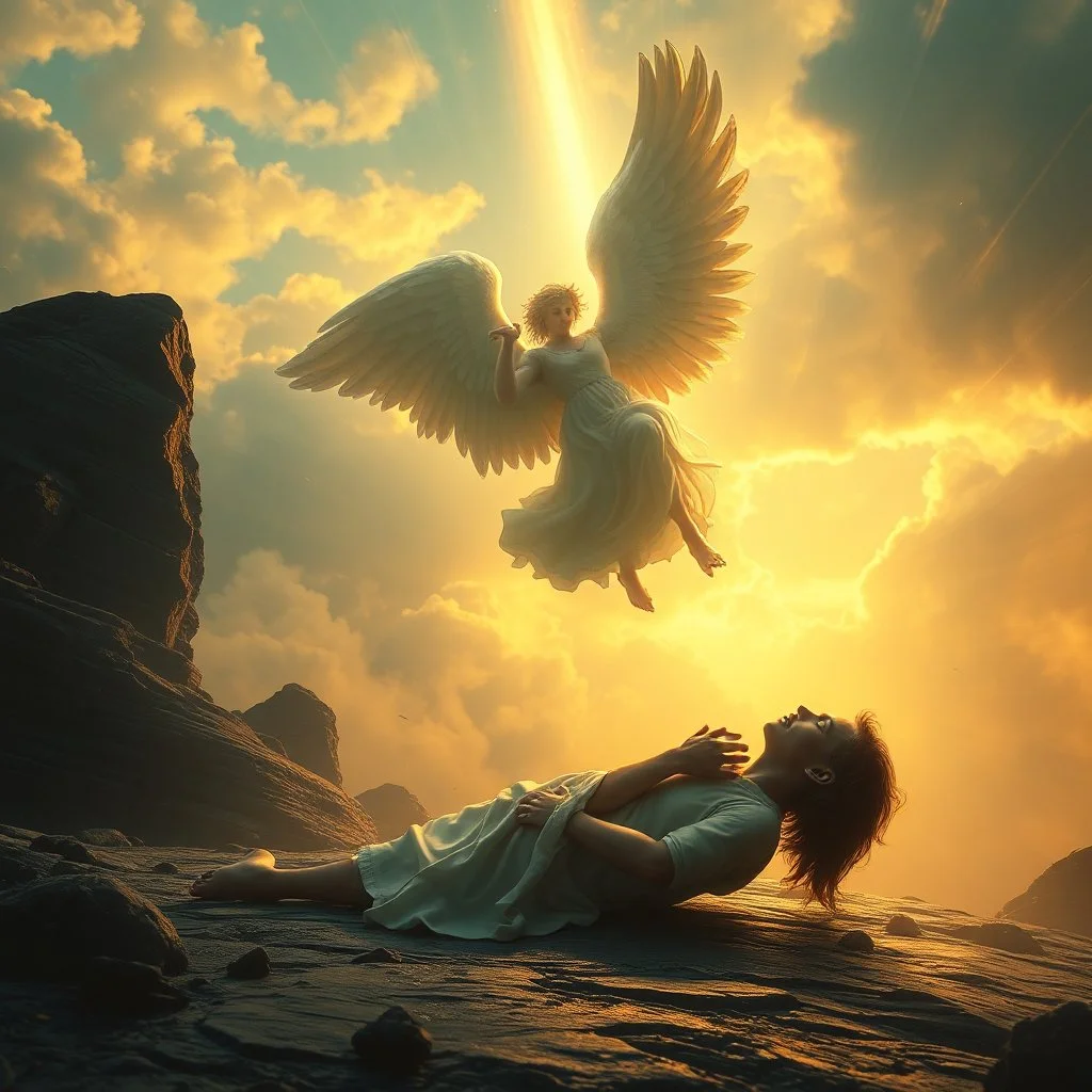 fool body, Lost heaven with a falling angel, cinematic BG, enchant color, speed lines, 8k, dramatic scene,
