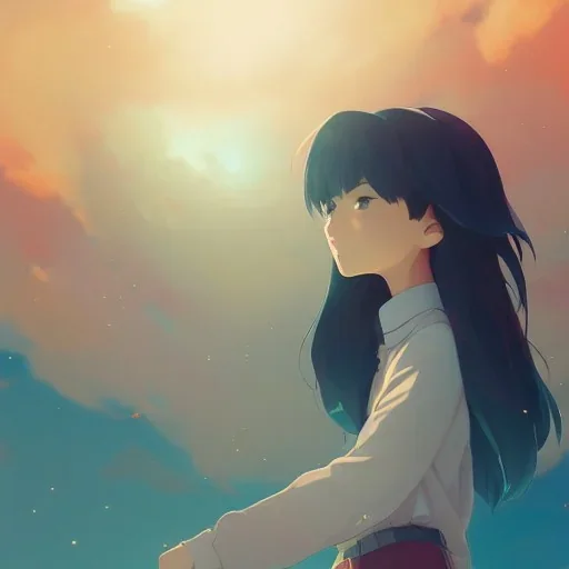 ⭐☁️, friendly slight smile, hd, uhd, full body, modern anime art style, epic anime key visual, Artstation trending, loish rossdraws artgerm, golden ratio, fake detail, trending pixiv fanbox, style of makoto shinkai studio ghibli genshin impact james gilleard greg rutkowski chiho aoshima