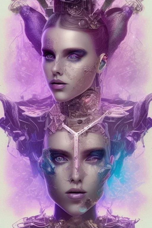 Abstract steampunk, purple tones,Danish singer MØ face,