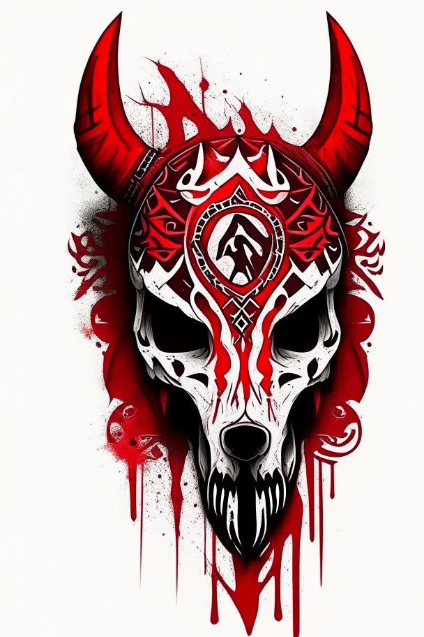 wolf skull with simple red tribal war paint on it