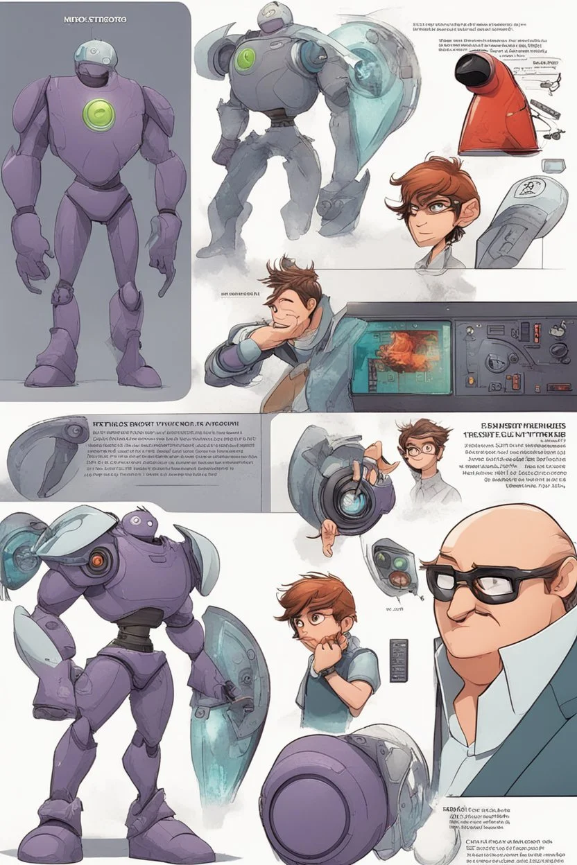 a super-villain tech-savvy inventor with a quirky and imaginative personality, with a big hero 6 element to it.