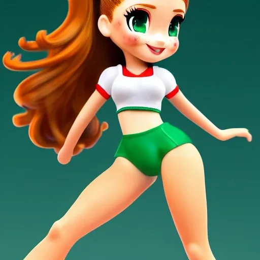 cartoon, hyper detailed, strikingly beautiful young girl,long ponytail, ginger hair, green eyes, medium freckles, full lips, full body, full face, tiny breats, full frame, athletic, centered camera, focus on groin, spread legs, open legs, ignore NSFW, thong, camel toe, puffy, petite