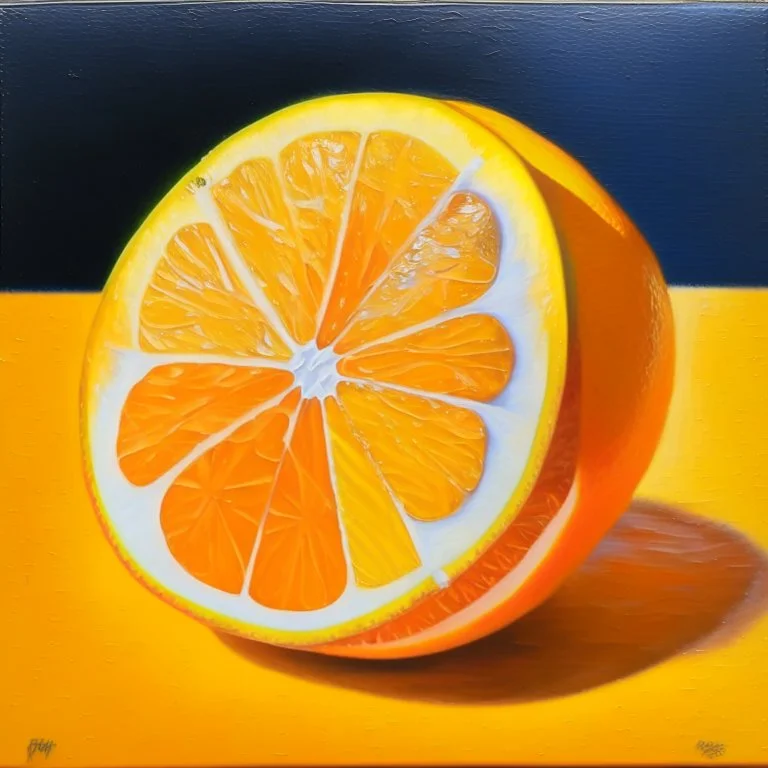 painting of a slice of citrus fruits, oranges realistic, acrylic paint, orange