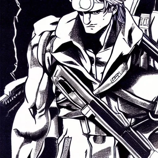 Solid Snake, in Style of Jojo's Bizarre Adventure, Manga Drawing, by Hirohiko Araki