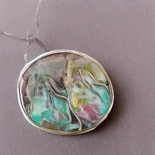 pendant in a form of two conjoined silver coins, watercolor, large strokes, artwork, fantasy