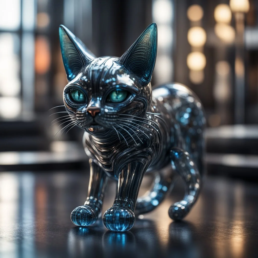 giger cat sculpture in murano glass,bokeh like f/0.8, tilt-shift lens 8k, high detail, smooth render, down-light, unreal engine,bokeh like f/0.8, tilt-shift lens 8k, high detail, smooth render, down-light, unreal engine