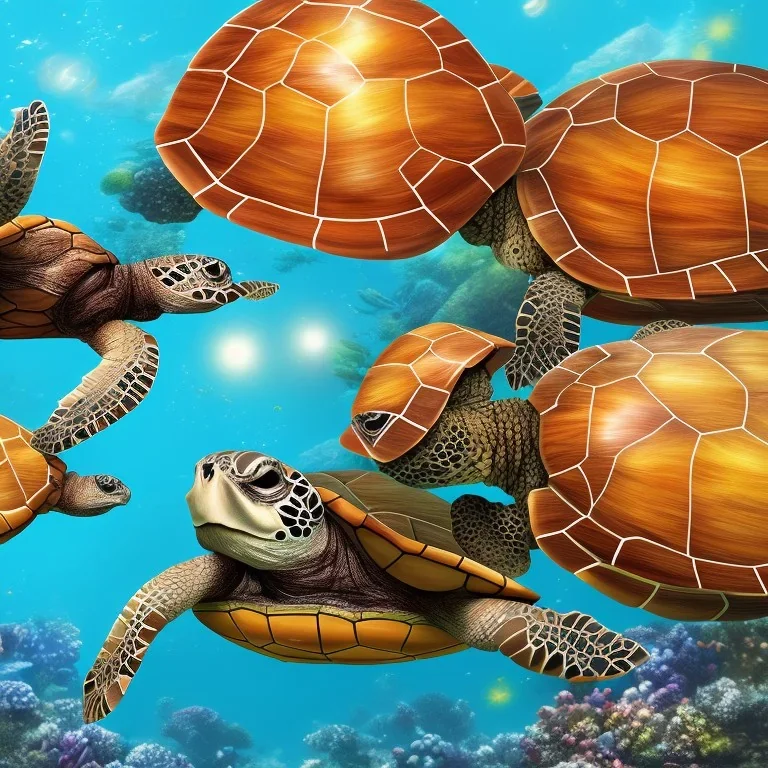 happy turtles, ocean, beach with trees, bright sun