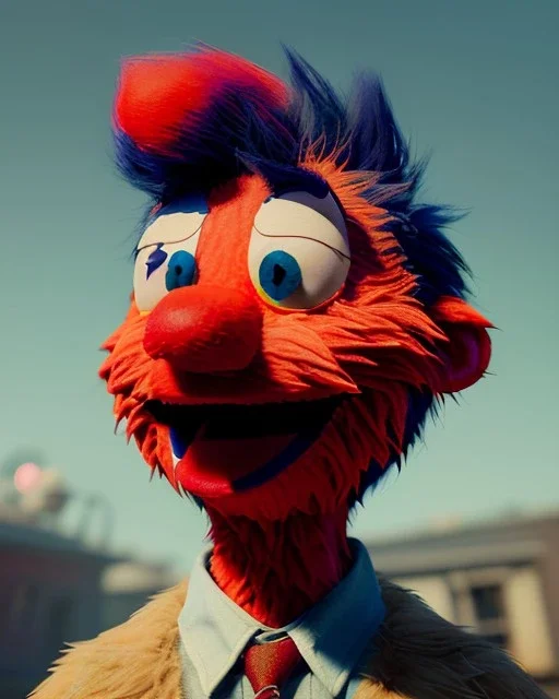 Realistic image, hybrid character, Sesame Street muppet, head, man, body, ,arms, hands, police dress, Wes Anderson style, concept art, smooth, unreal engine 5, god lights, ray tracing, RTX, lumen lighting, ultra detail, volumetric lighting, 3d, finely drawn, high definition, 4k.