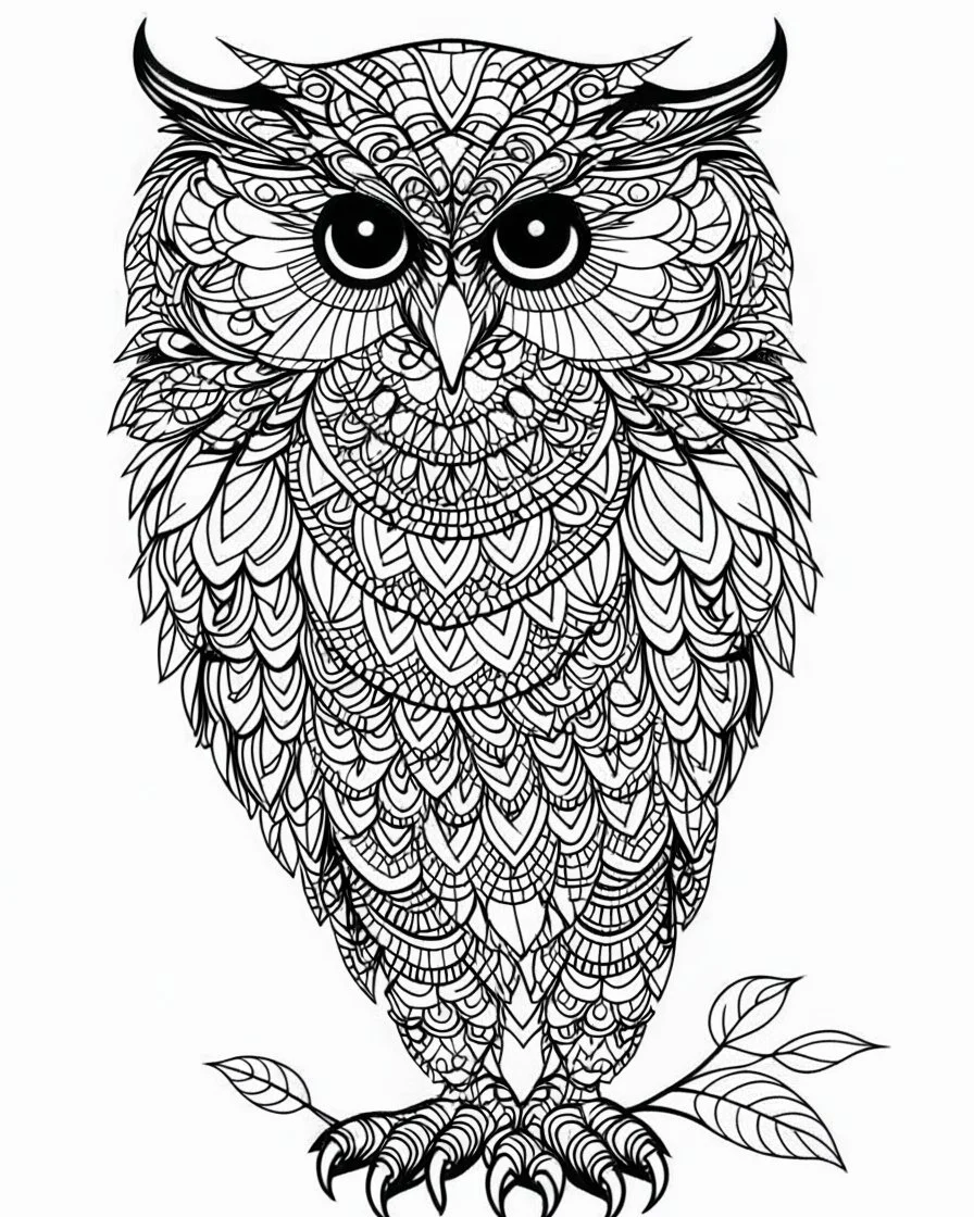 Owl, coloring page , full body (((((white background))))), only use an outline., real style, line art, white color, clean line art, white background, Sketch style