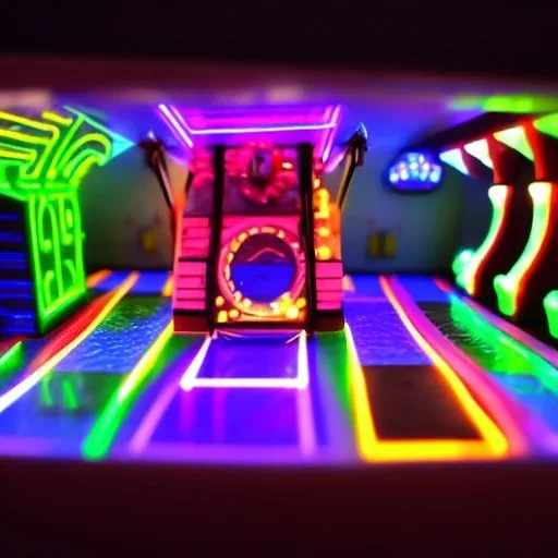 miniature scene arcade dark neon lights