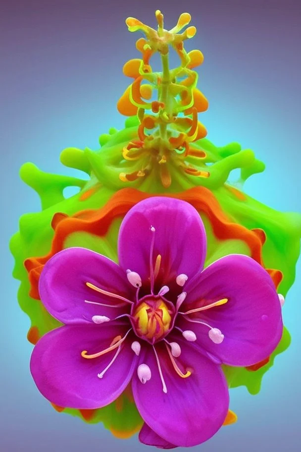 a very beautiful, colorful, and strange flower that looks a bit like a protein