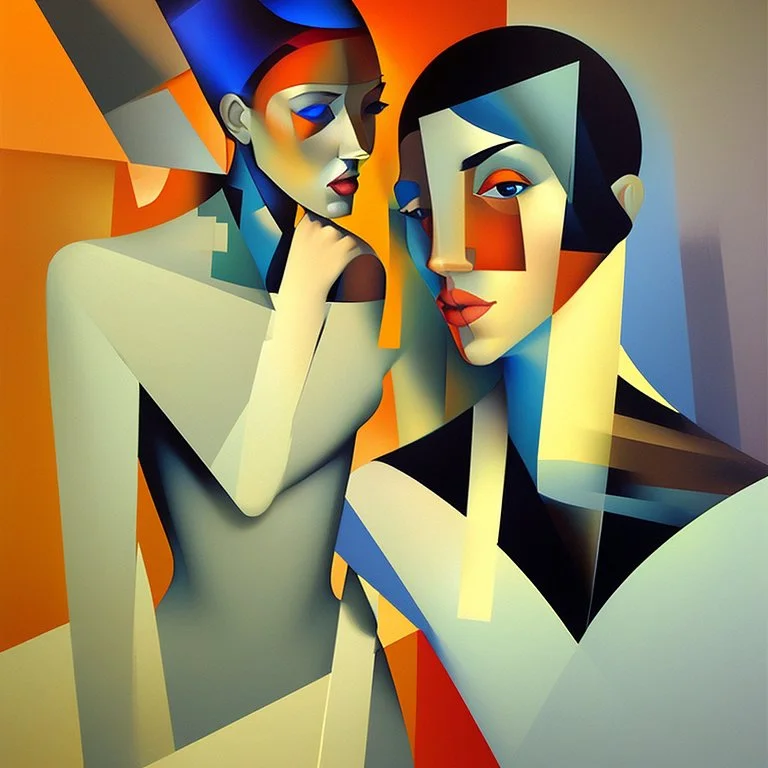 a painting of a man and a woman, a cubist painting by Keith Mallett, cg society, figurative art, cubism, fauvism, art