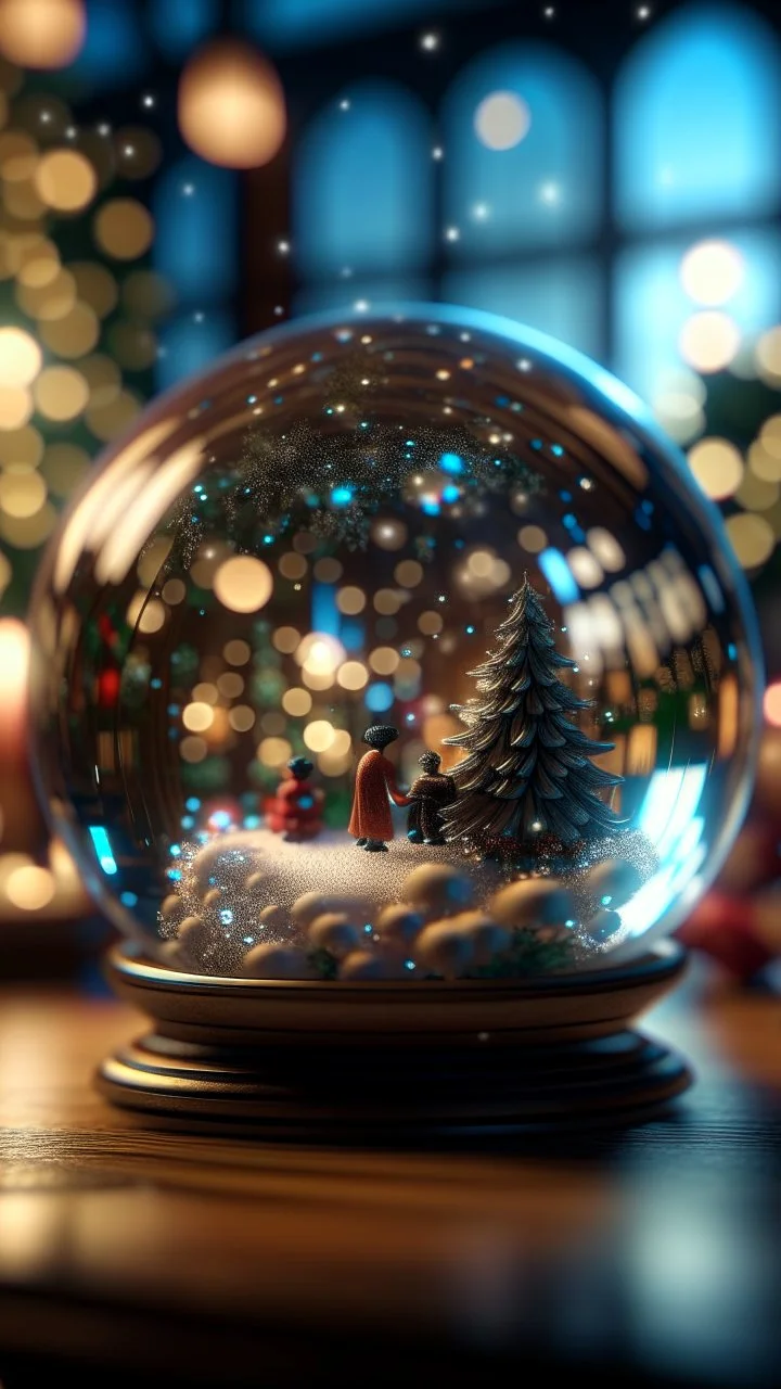 xmas wedding inside a floating Crystal ball, shot on Hasselblad h6d-400c, zeiss prime lens, bokeh like f/0.8, tilt-shift lens 8k, high detail, smooth render, down-light, unreal engine, prize winning