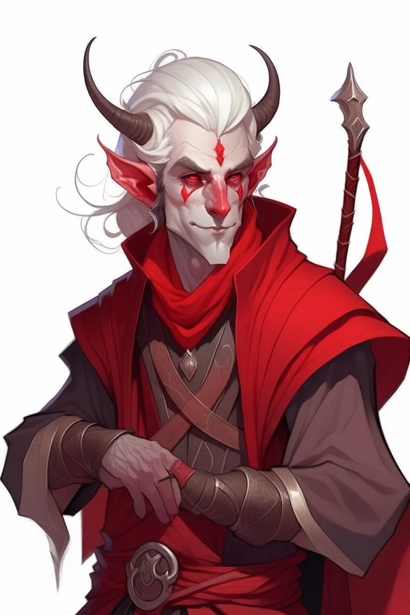 lowborn rogue male red tiefling white hair white eyes dnd