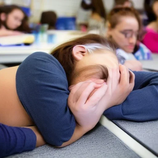 girl trying to sleep in class